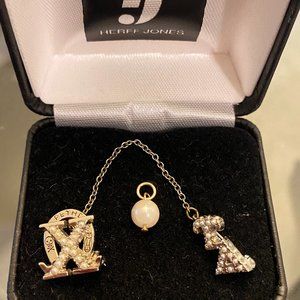 Sterling Silver & 14 Seed Pearls Chi Omega Sorority Pin, Guard, and Pearl